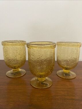 Tag Yellow Bubble Seeded Glass Water Glasses Set of 3 NWT